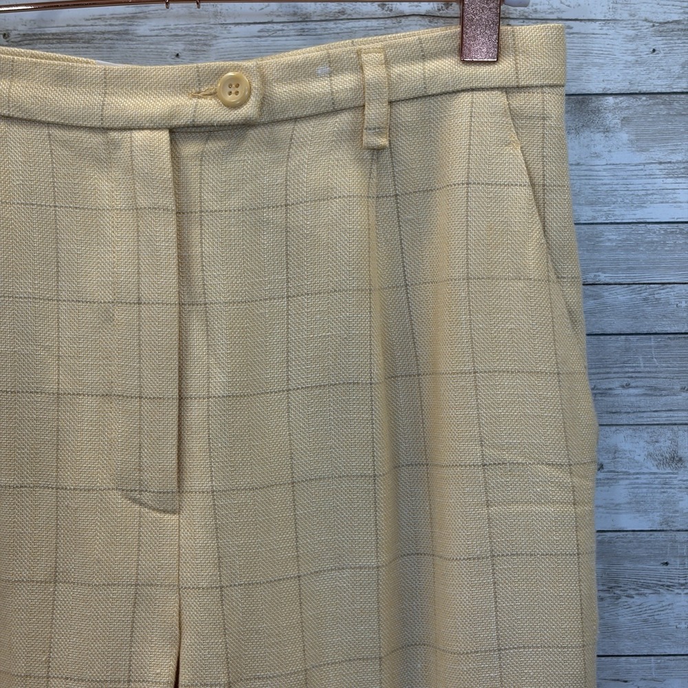 Vintage Pendleton Petites Womens 6 Pants Wool Silk Windowpane Yellow Plaid USA